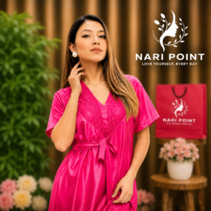 6 Part Magenta Color Premium Satin Nighty