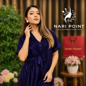 6 Part Royal Blue Color Premium Satin Nighty